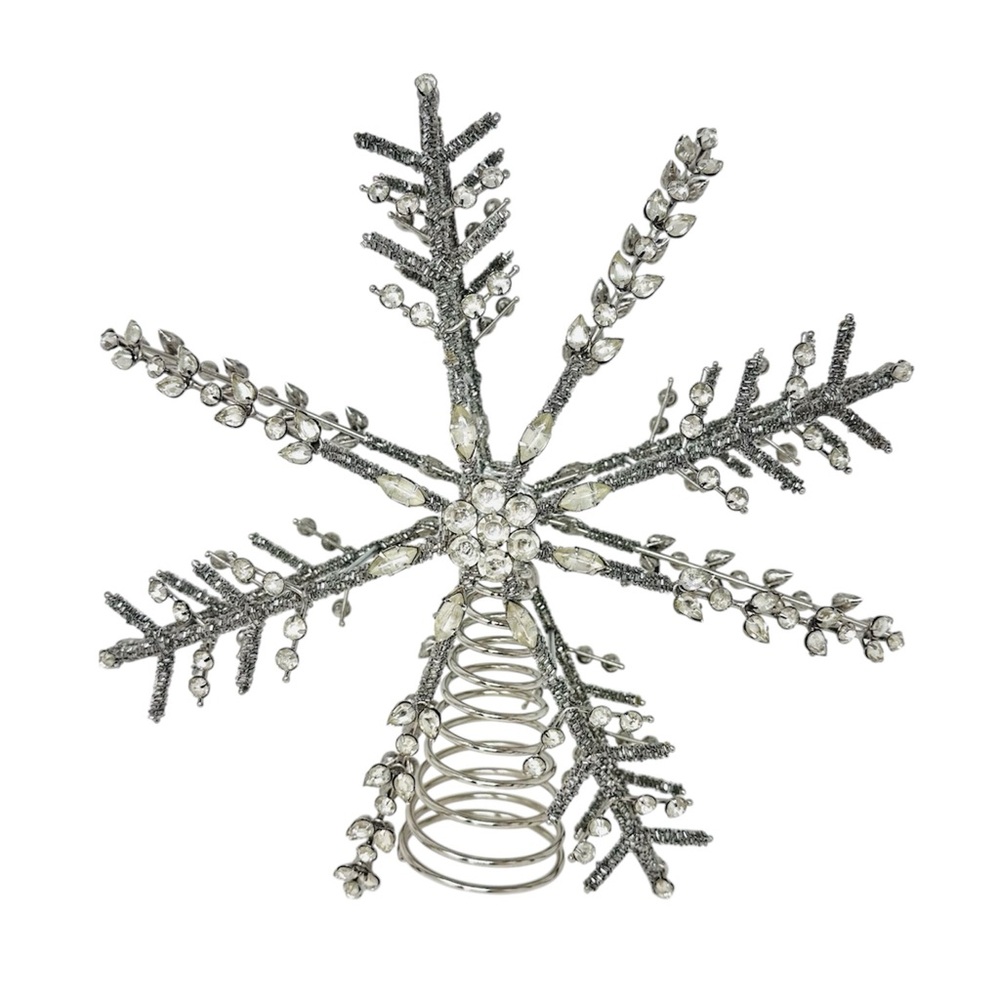 Pottery Barn Jeweled Snowflake Handcrafted Christmas Tree Topper Silver Metal